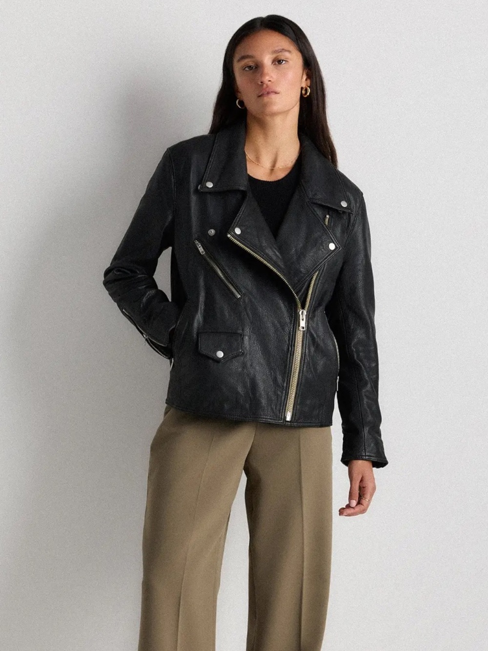 NWT Quince 100% Leather Oversized Biker Jacket